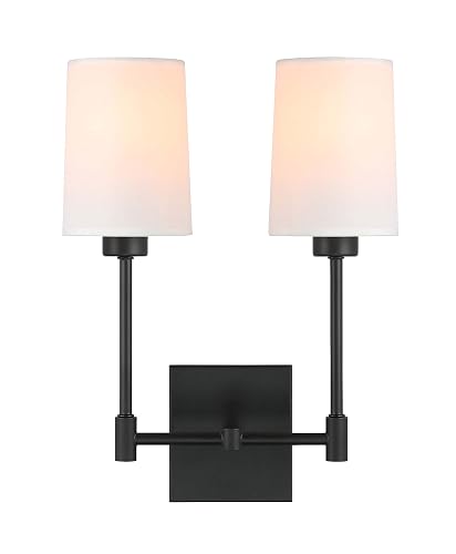 XiNBEi Lighting Wall Lamp, 2 Light Black Bedroom Wall Light with Fabric Shade for Bedside & Living Room XB-W1215-2-MB