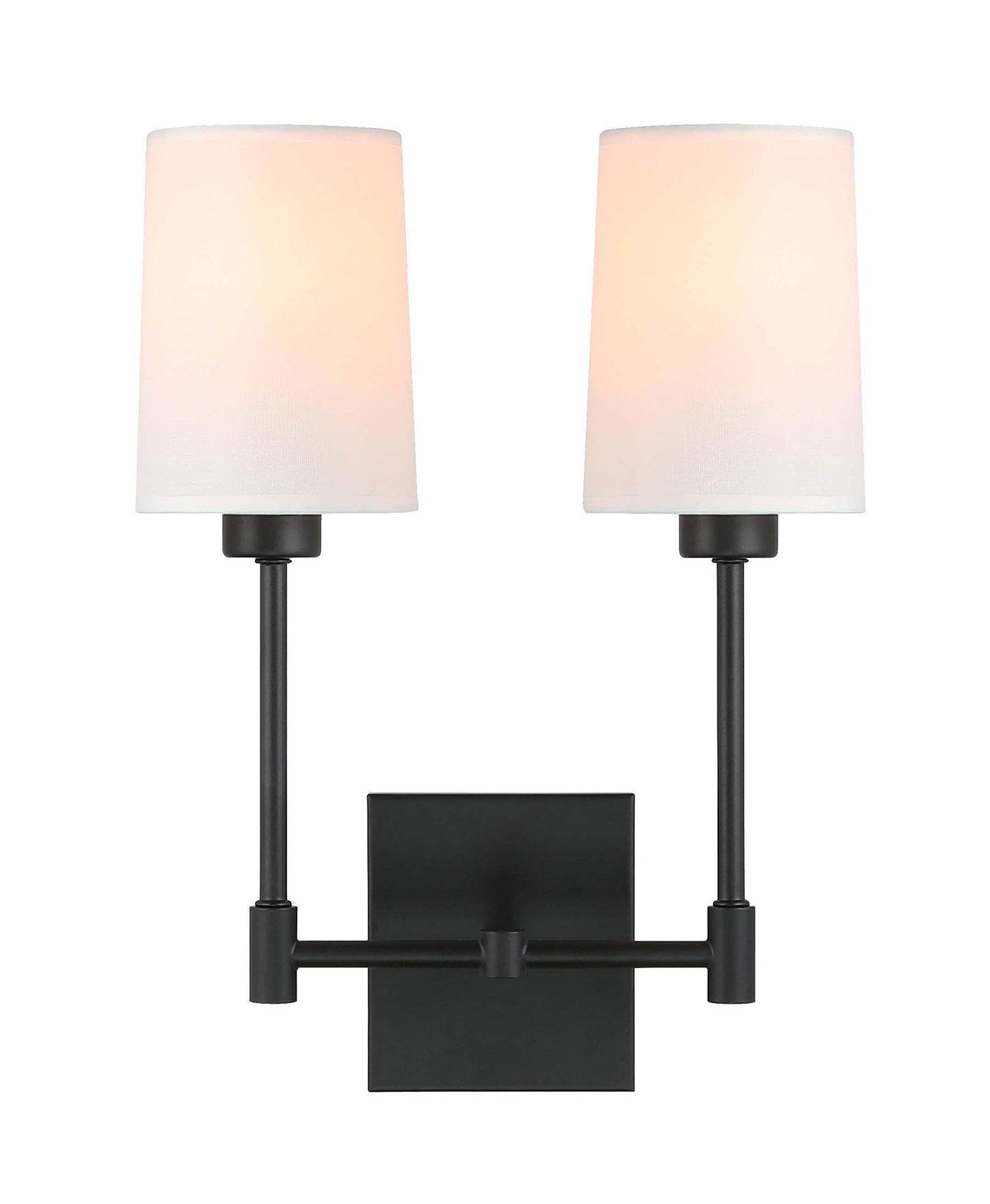 XiNBEi Lighting Wall Lamp, 2 Light Black Bedroom Wall Light with Fabric Shade for Bedside & Living Room XB-W1215-2-MB