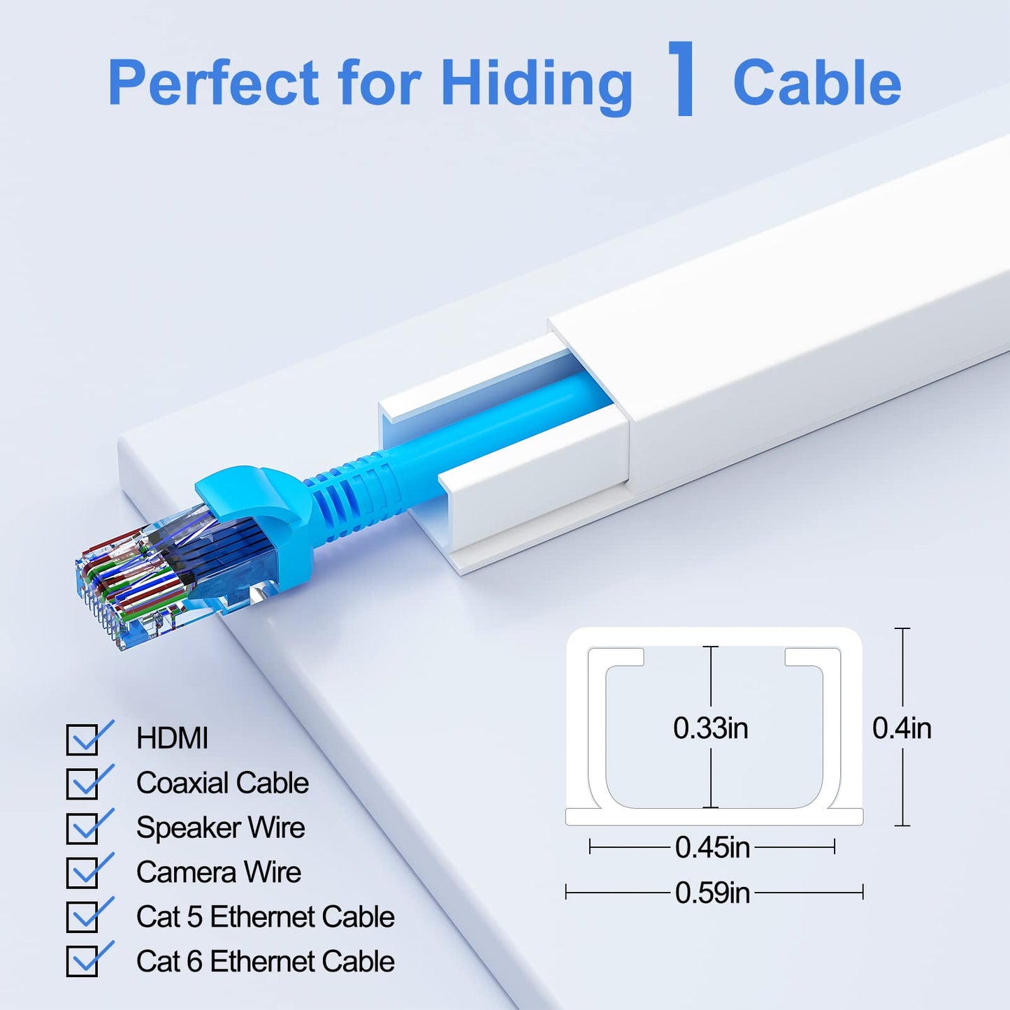Yecaye Cord Hider, 113in One-Cord Cable Concealer, Cord Covers for Wires on Wall, Easy Install Cable Management Kit for 2 Small Wires, Cables Raceway