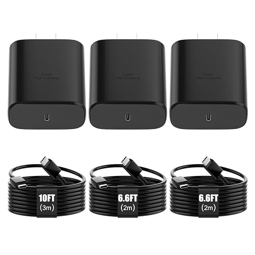 Samsung 45W Super Fast Charger USB C Android Phone Charger Fast Charging Block with 2*6.6FT 1*10FT Charge Cord for Samsung Galaxy S26