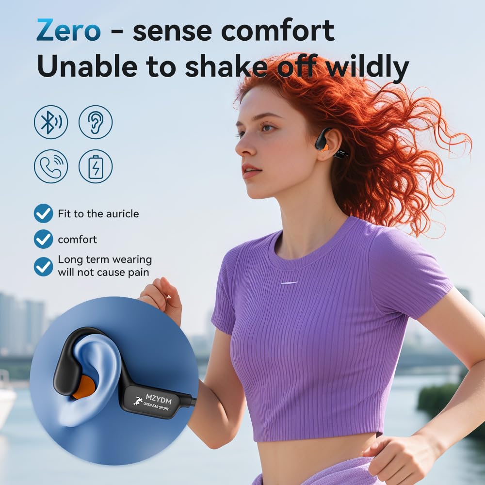 MZYDM Bone Conduction Headphones, Open Ear Headphones Bluetooth5.4 with Mic, 15H Playtime, IPX6 Sweat Resistant Wireless Earphones, for Workouts