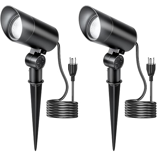 HIBOITEC 2 Pack 30W Outdoor LED Spotlight 120V 3000LM 5000K Spot Lights Waterproof Landscape Lighting for Flag Pole Tree Statue, 5.9 FT Cord with Plug