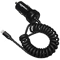 Amazon Basics 12W (5V, 2.4A) Fast Car Charger with Coiled Lightning Cable, MFi Certified for iPhone, iPad and Apple Devices, 1.5 ft, Black