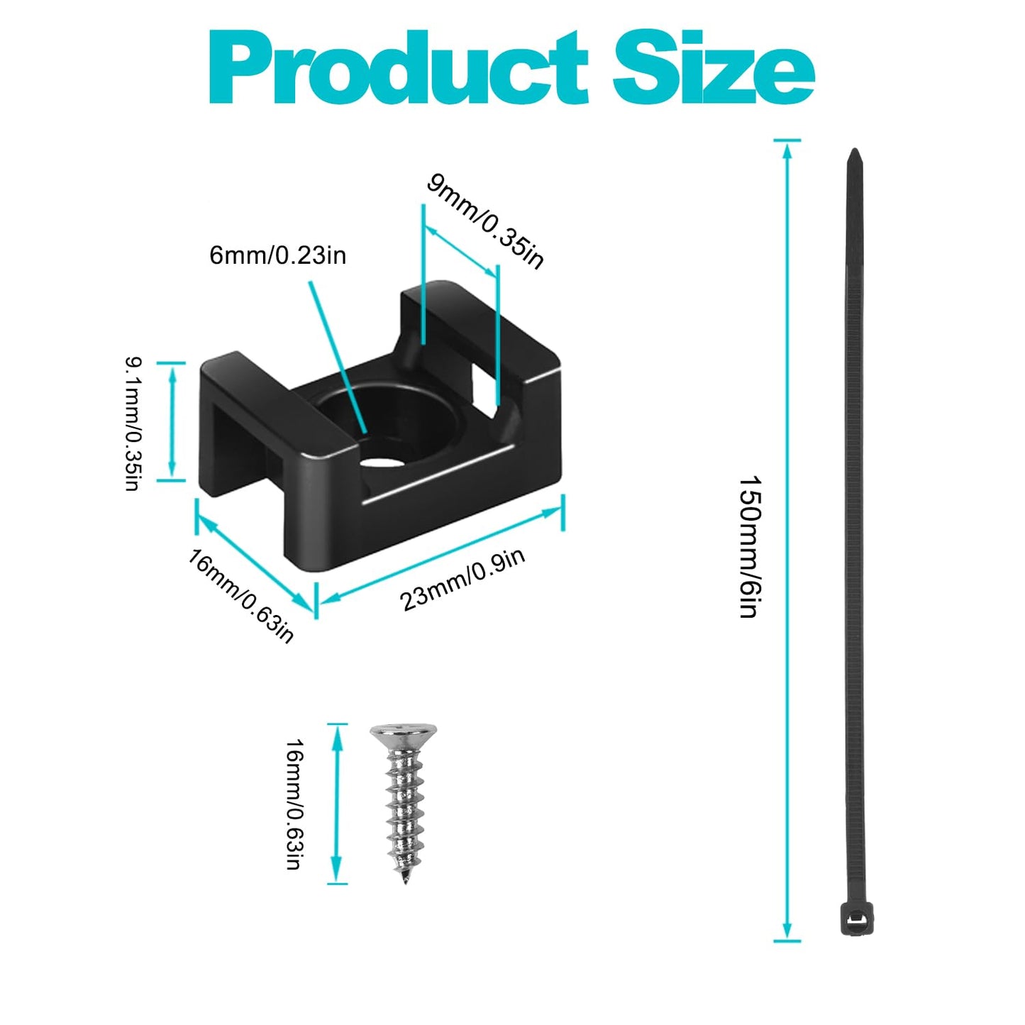 Cable Zip Tie Mounts Kit - 55 Set Wire Cable Clips Organizer Holders with 6" Cable Ties, Saddle Type Mounts Base and Tapping Screw, Black