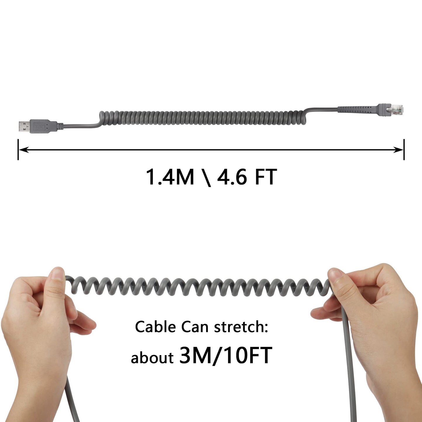 SinLoon Symbol Ls2208 USB Cable USB A to RJ45 Coiled Spiral Extension Cable Barcode Scanner Ls1203 Ls4208 Ls4278 Ds6707 Ds6708 USB Cable (10ft,3M)