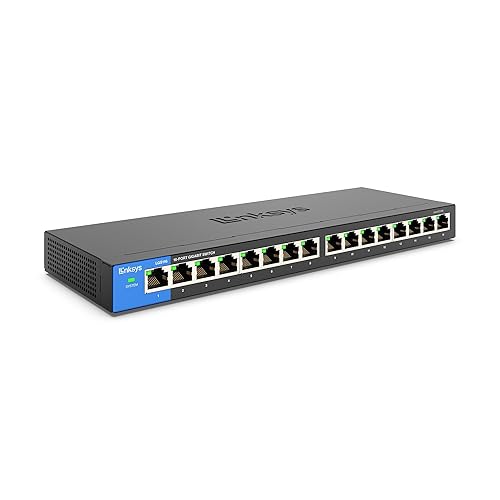 Linksys LGS116 16 Port Gigabit Unmanaged Network Switch - Home / Office Ethernet Switch Hub with Metal Housing - Wall Mount or Desktop Ethernet