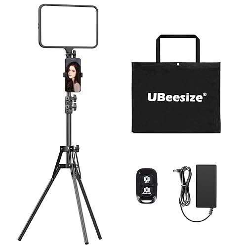 UBeesize LED Video Light Kit, Photography Lighting, 13" Studio Lights with 65" Tripod Stand and Phone Holders, Podcast Lighting for Video Recording