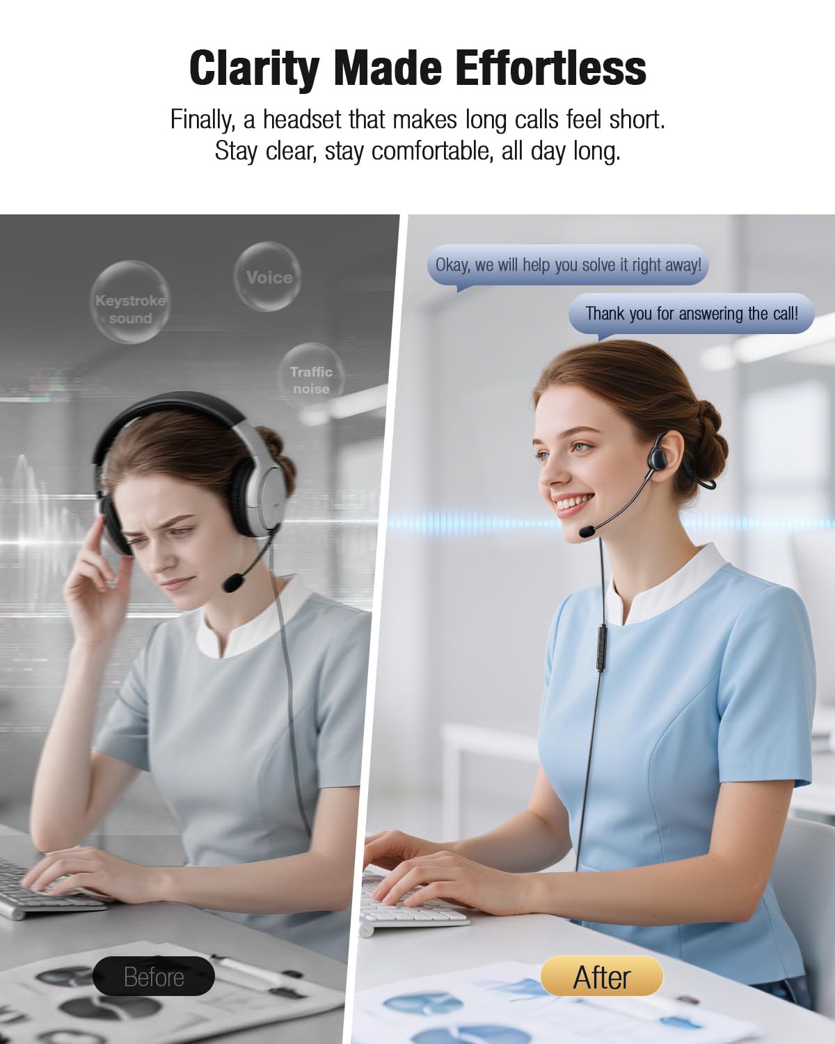QOEKUEY USB Headset with Mic for Call Center & Office Use - Open Ear Headphones for All-Day Comfort, Computer Wired Headset Compatible with PC…