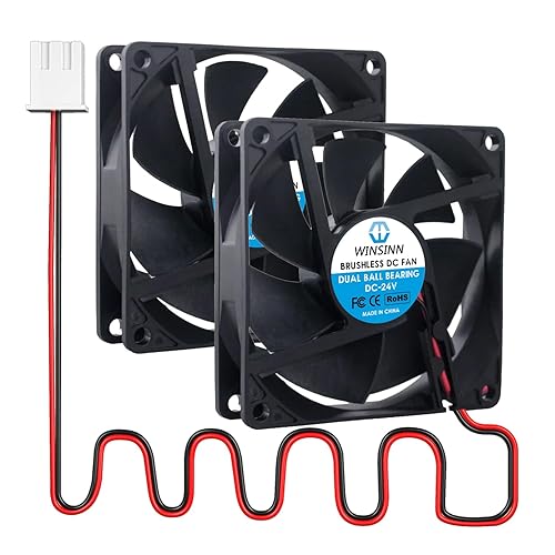 WINSINN DC 80mm Fan 24V 8020 Dual Ball Bearing Brushless Cooling 80x20mm 2PIN (Pack of 2Pcs)