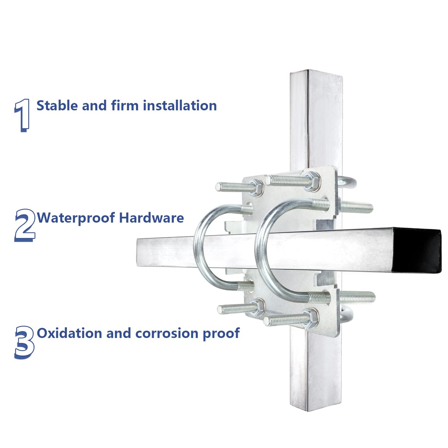 4 Sets Antenna Mast Clamp Cross-Over Bracket Kit with U Bolts for 1"-2" OD Poles, Heavy Duty Mounting Hardware for MINO Yagi TV Antennas, Security