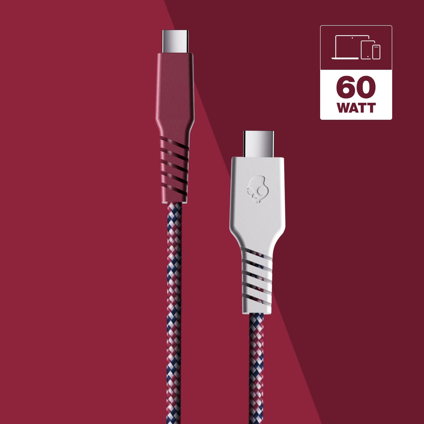 Skullcandy Line+ Braided Charging Cable, USB-C to USB-C - White/Crimson