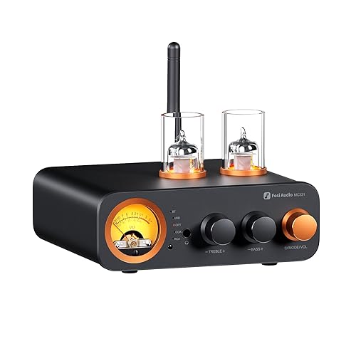 Fosi Audio MC331 Tube Integrated Amplifier with DAC, 2 Channel Home Audio Stereo Power Amp for HiFi Bookshelf Speakers/3.5mm Headphones, Vintage VU