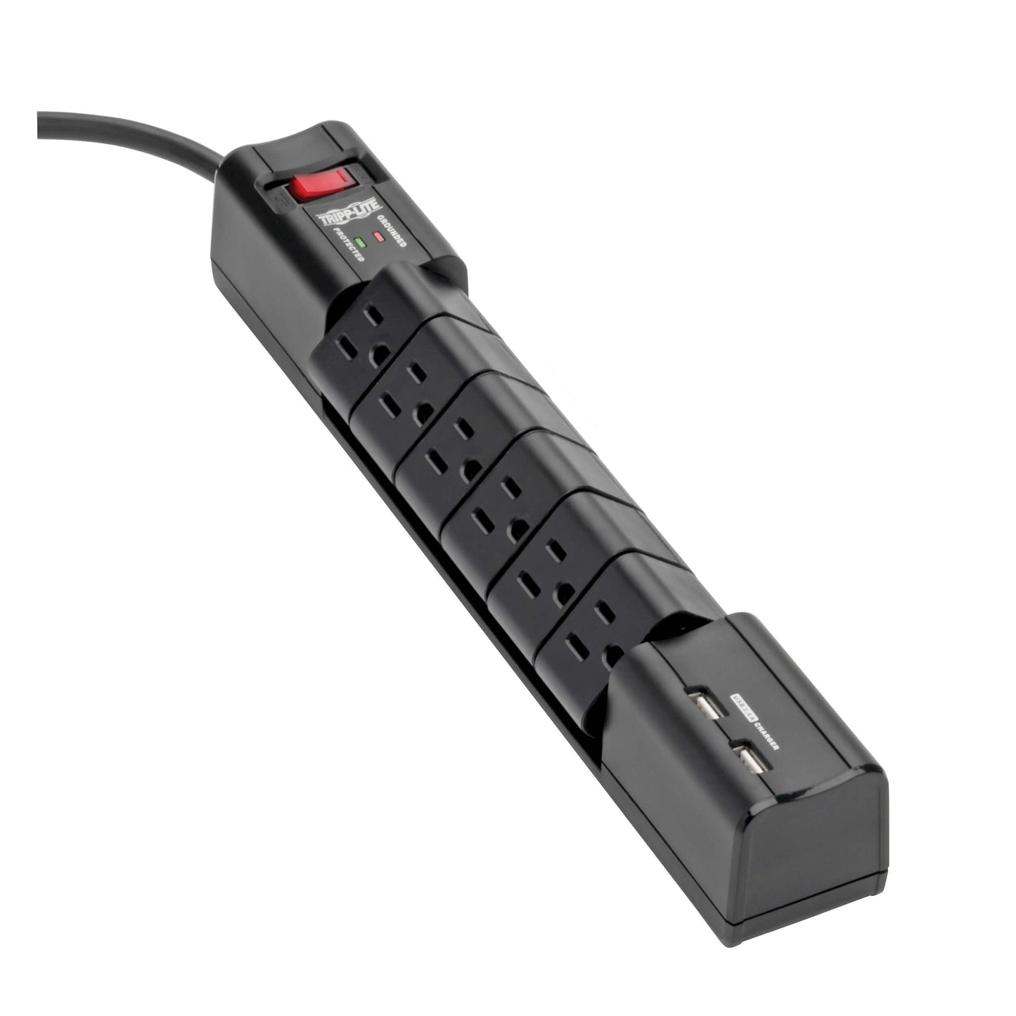 Tripp Lite 6 Rotatable Outlet Surge Protector Power Strip, 8ft Cord, Two USB, Black, $50,000 INSURANCE (TLP608RUSBB)