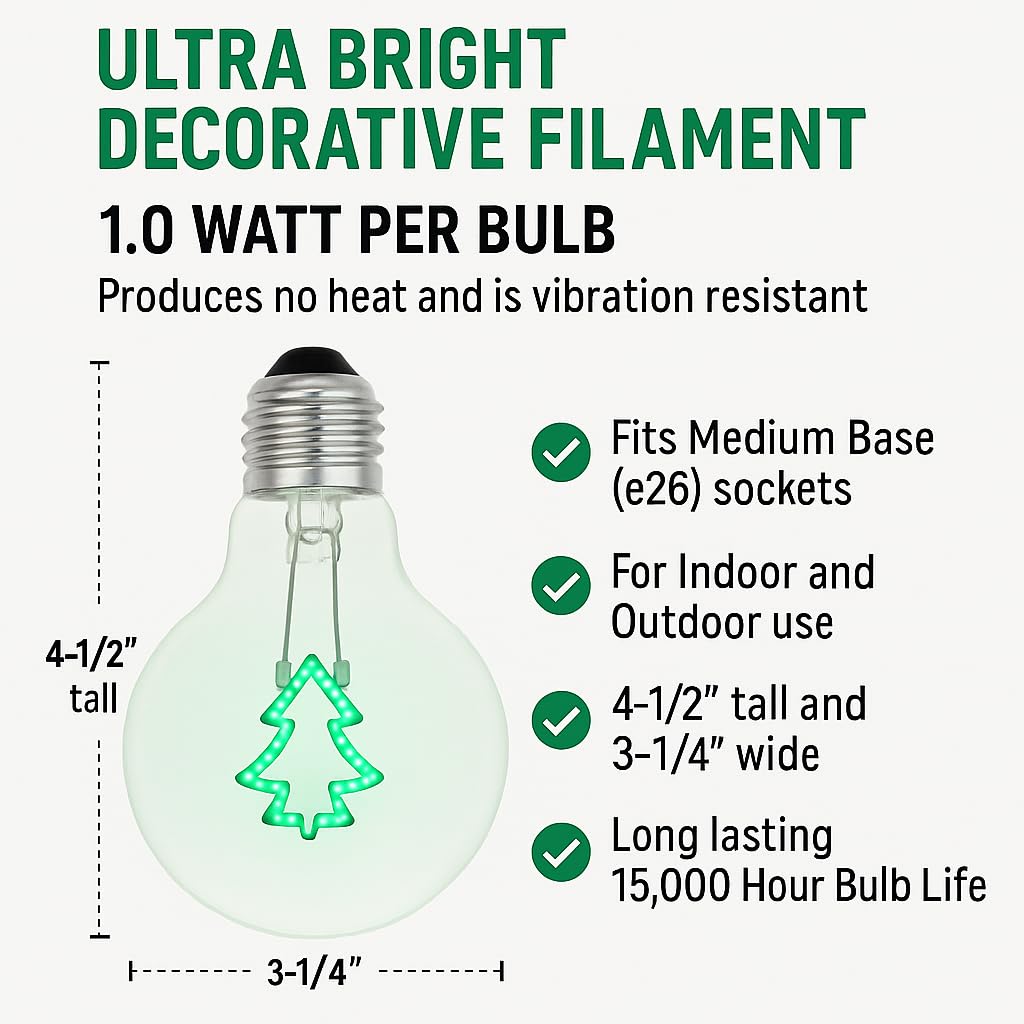 Festive Living LED Christmas Tree Decorative Green Filament Light Bulb