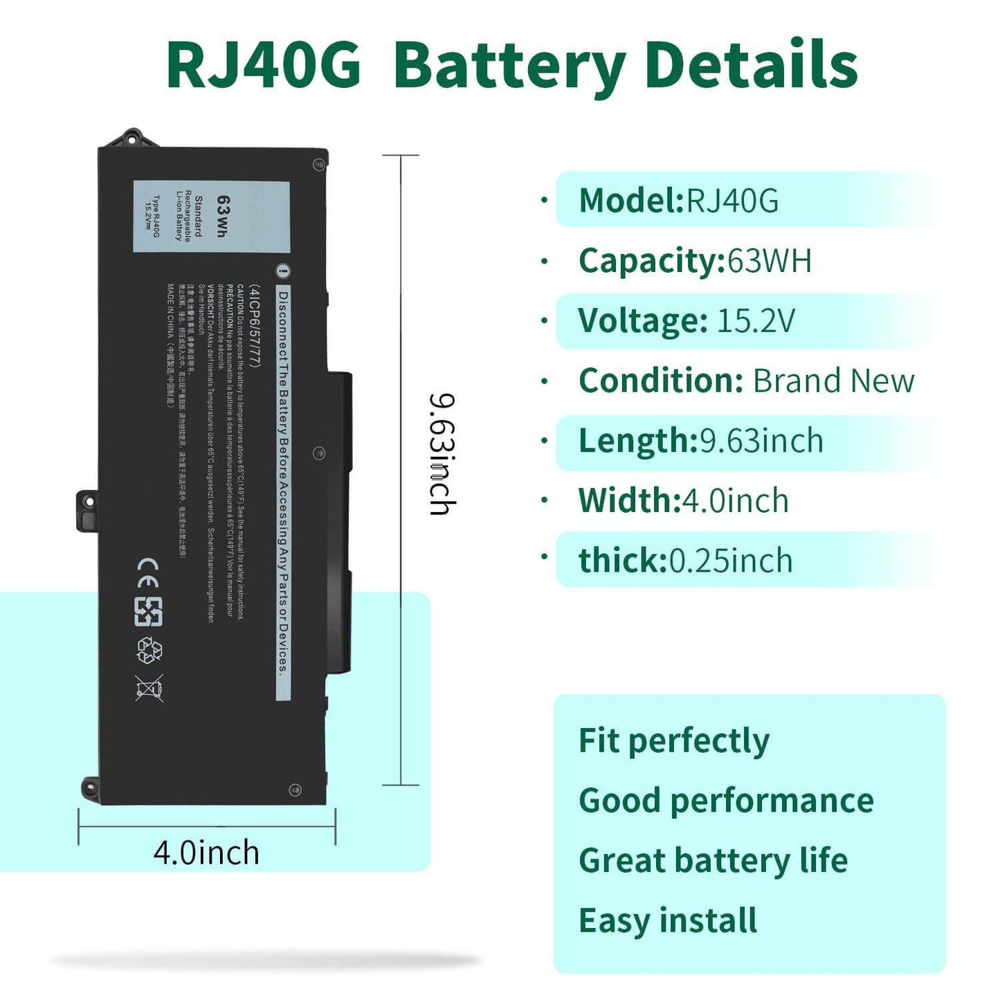 DMKAOLLK 63WH RJ40G Battery for Dell Latitude 15 5520 Latitude 14 5420 Precision 15 3560 Series Laptop, fit for Dell P137G P137G001 F P104F P104F001