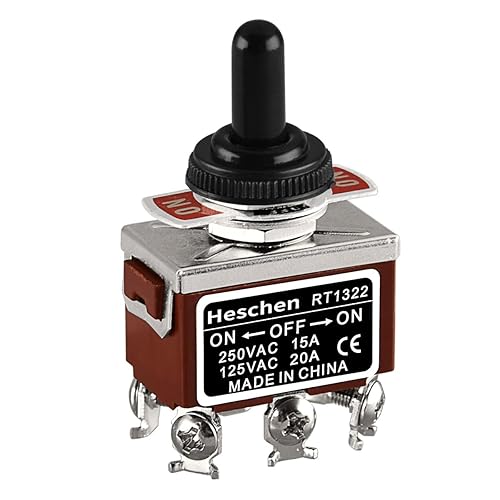 Heschen Interrupteur à Bascule en métal DPDT maintenu ON/Off/ON 3 Positions 15 A 250 VAC avec couvercle étanche CE