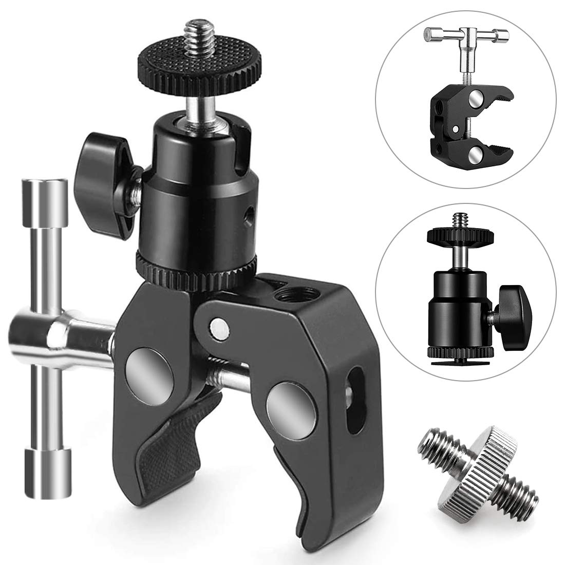 SLOW DOLPHIN Photography Super Clamp with Camera Clamp Mount Ball Head Clamp and Mini Ball Head Hot Shoe Mount Adapter with 1/4'' -20 Tripod Screw