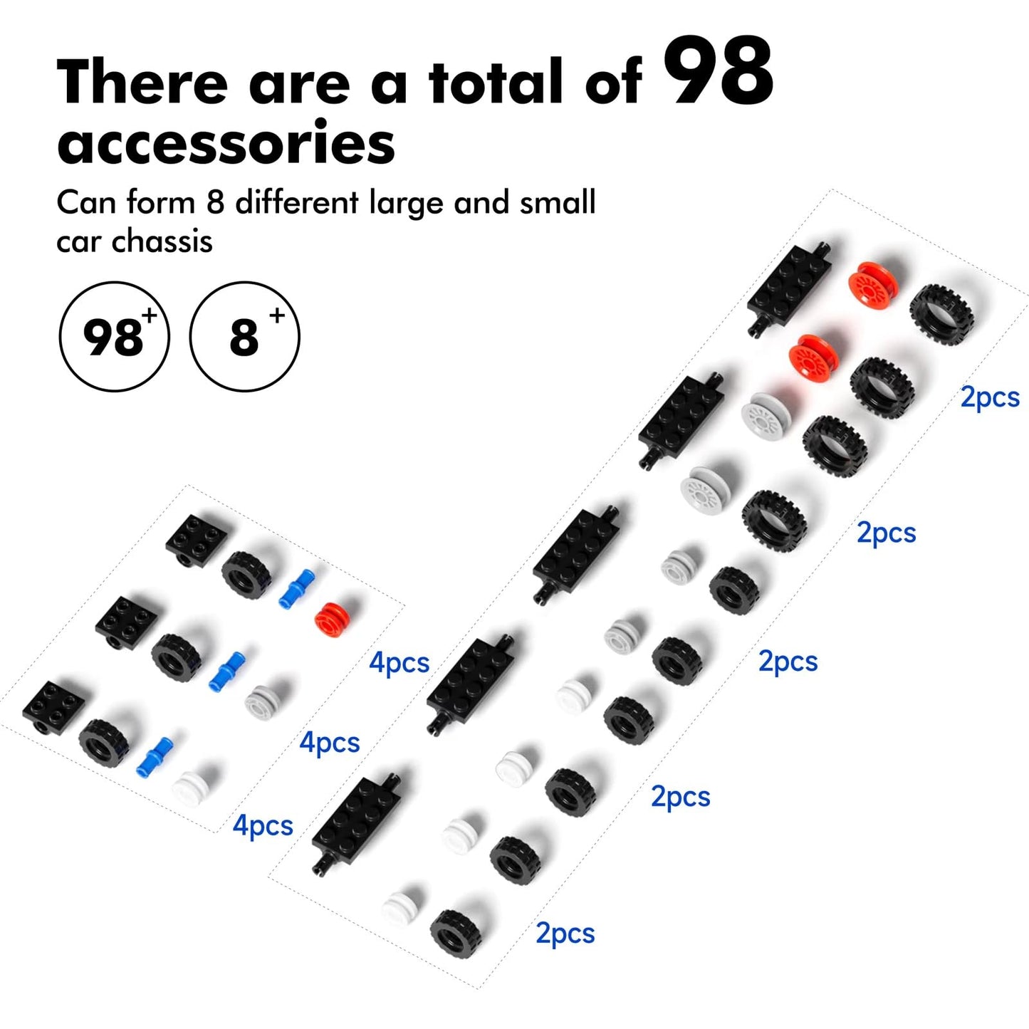 Wheels & Axles Building Kit 98pcs – Compatible with Lego, Car Parts & Classic Pieces Bulk Set, Educational Construction Toys