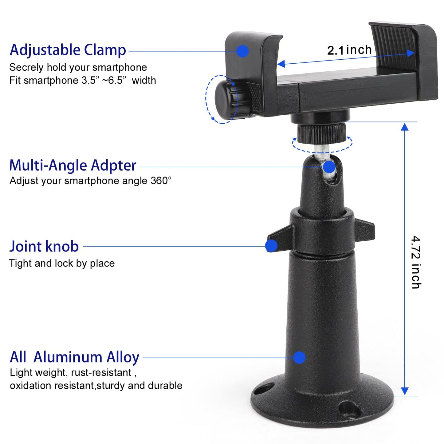 iTODOS Wall Mount Phone Holder Bracket with 360°Adjustable Mount for iPhone/Nexus/LG Smart Phones and GPS Navigator,Compatible with 3.5~6.5inch Width