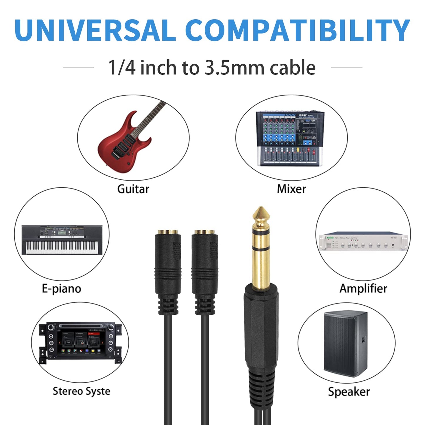 Poyiccot 1/4 to 3.5mm Adapter, 3.5mm to 1/4 Headphone Adapter, 6.35mm 1/4 inch TRS Stereo Male to 2 Dual (Mini) 1/8 inch Stereo Female Y Splitter