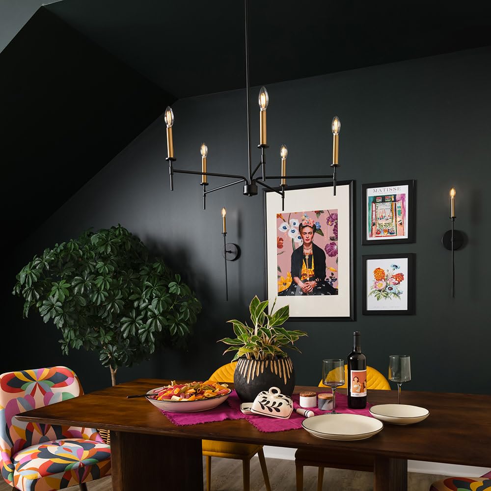 Lark Hux 83070BK Single Light Candle Wall Sconce, Traditional Torch, Slender and Elongating, Black and Lacquered Brass