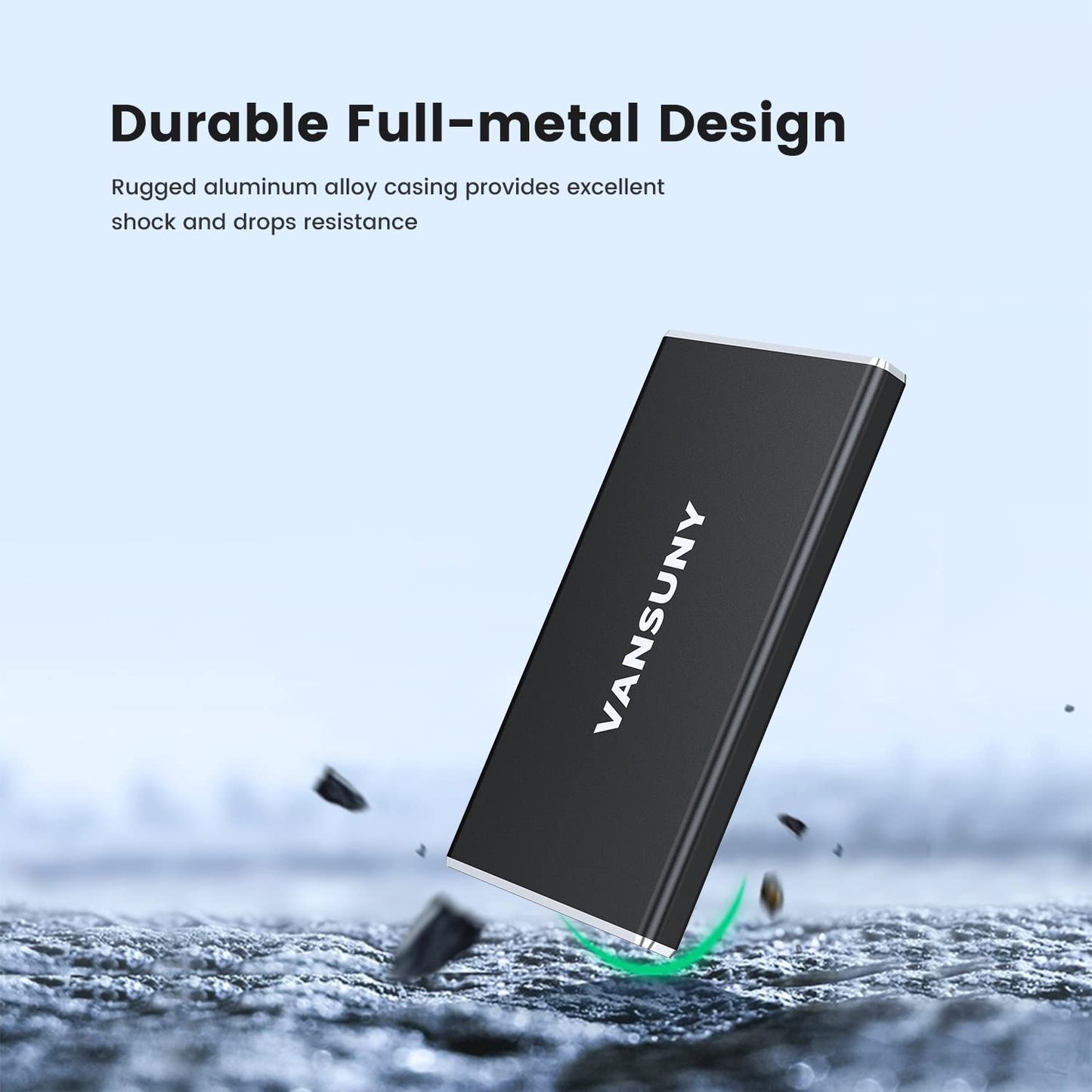 Vansuny 500GB Portable External SSD, USB 3.1 Gen2 450MB/s High-Speed Data Transfer, Metal USB C Mini Portable External Solid State Drive for PC