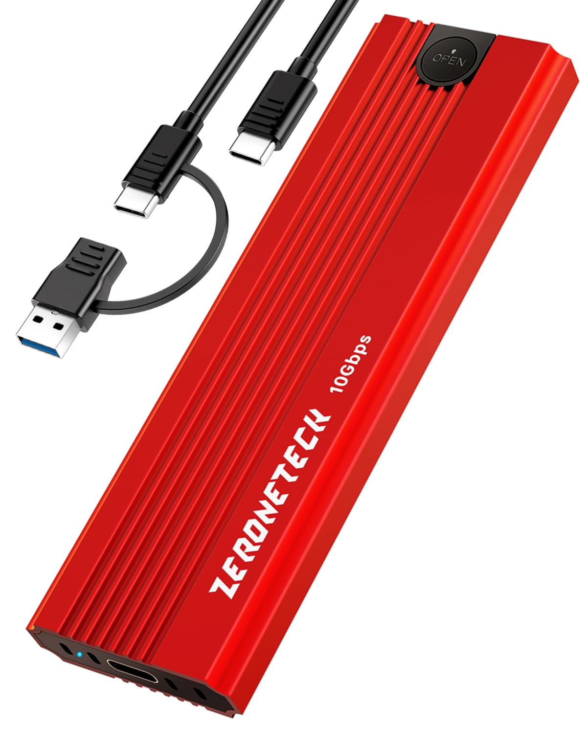 Red M.2 NVMe SATA SSD Enclosure Adapter Tool-Free, 10Gbps USB 3.2 Gen 2 USB C External, M.2 NVMe SATA to USB Reader, Support UASP Trim for M and B+M