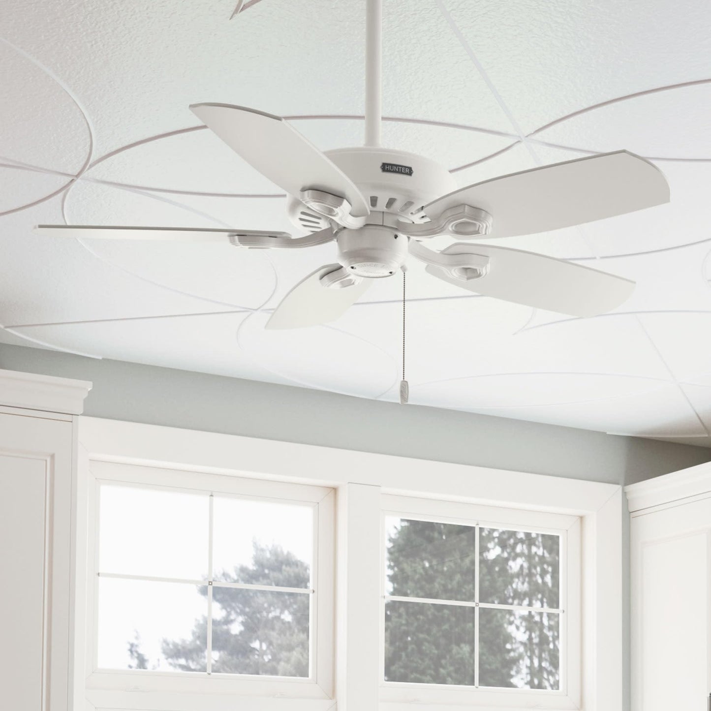 Hunter Builder Elite 42 inch Indoor Ceiling Fan, Fresh White Ceiling Fan, 3 Speed WhisperWind Motor, 53486, for Bedrooms, Living Rooms or Kitchens