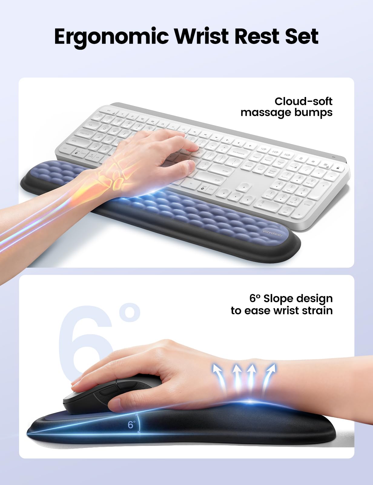meatanty Keyboard and Mouse Pad Wrist Rest Set, Ergonomic Wrist Pad Support, Computer Hand Palm Rest Combo, Memory Foam Typing Desk Accessories Carpal