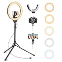 Aureday 14'' Selfie Ring Light with 62'' Tripod Stand and Phone Holder, Dimmable LED Phone Ringlight for Makeup/Video Recording/Photography, Circle