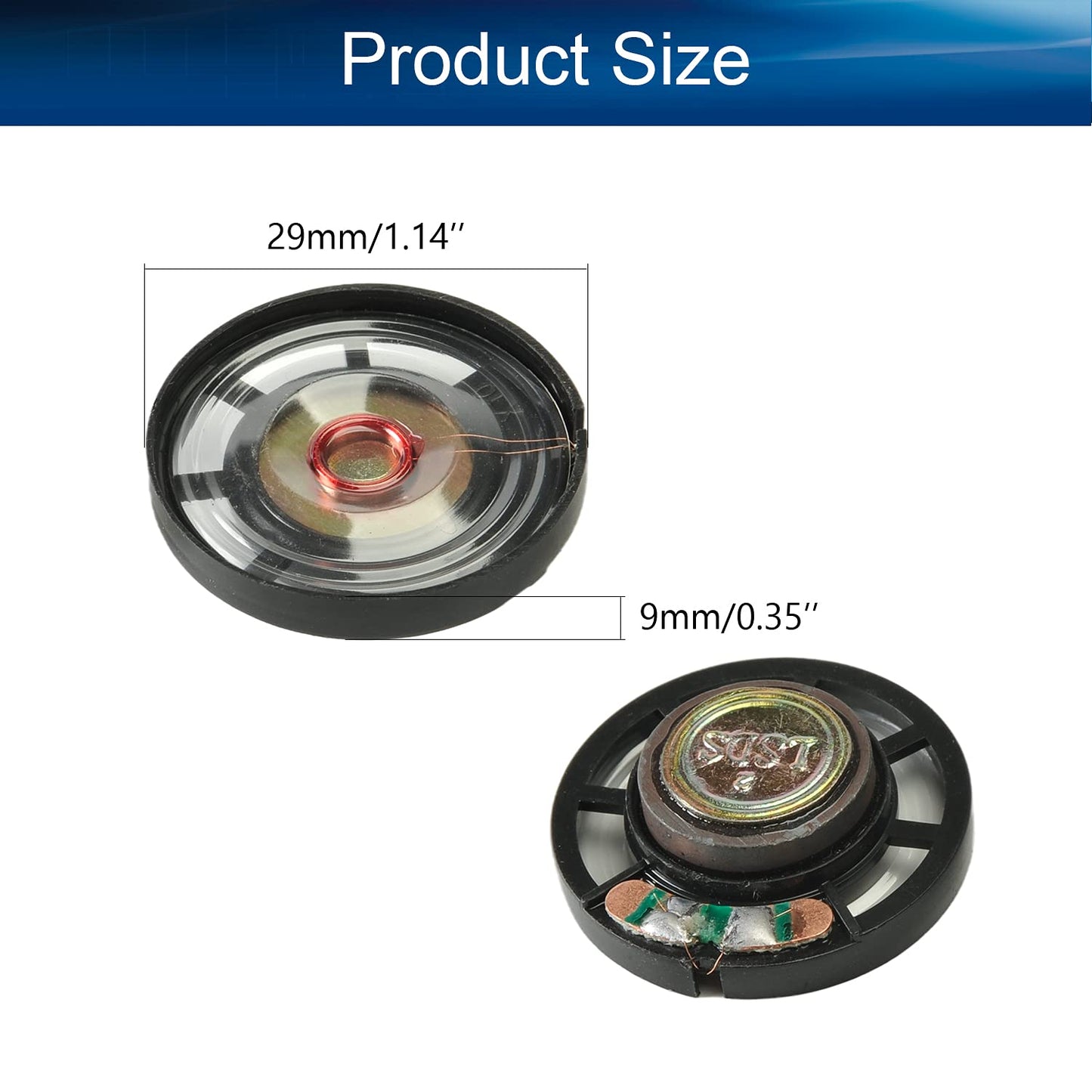 Fielect 10Pcs DIY Magnetic Speaker 0.25W 8 Ohm Internal Magnet Loudspeaker Speaker Round Shape Replacement Loudspeaker, 29mm Diameter