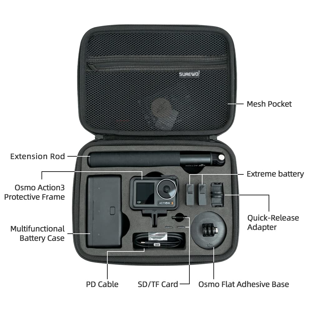 SUREWO Surface-Waterproof DJI Osmo Action 6 Carrying Case,Travel Portable Bag Compatible With DJI Osmo Action 6/5 Pro/4/3 Adventure Combo Accessories