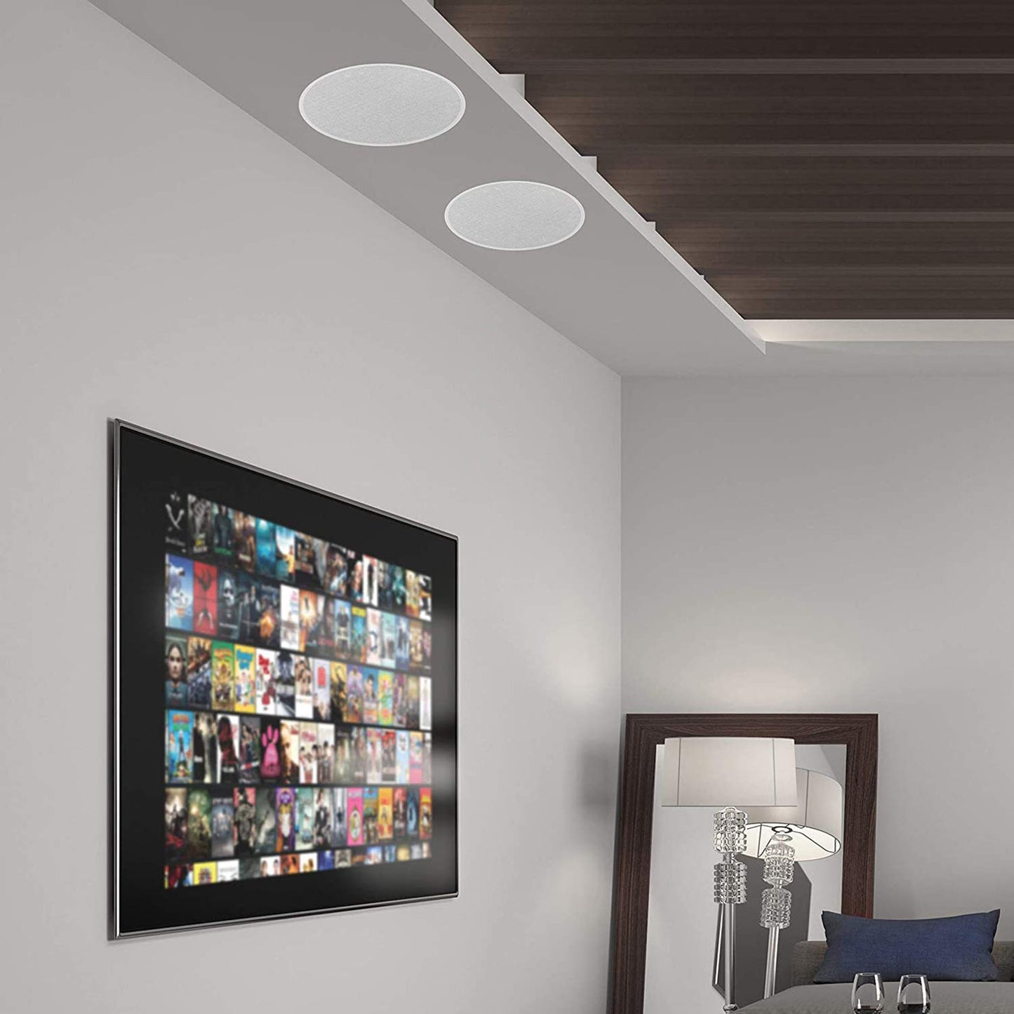 Pyle 6.5" in-Ceiling in-Wall Speakers Pair - 2-Way Hi-Fi Flush Mount Speaker Set w/Magnetic Grills, 300W Max, 8 Ohm, 70Hz-22kHz, 7.9" Cutout
