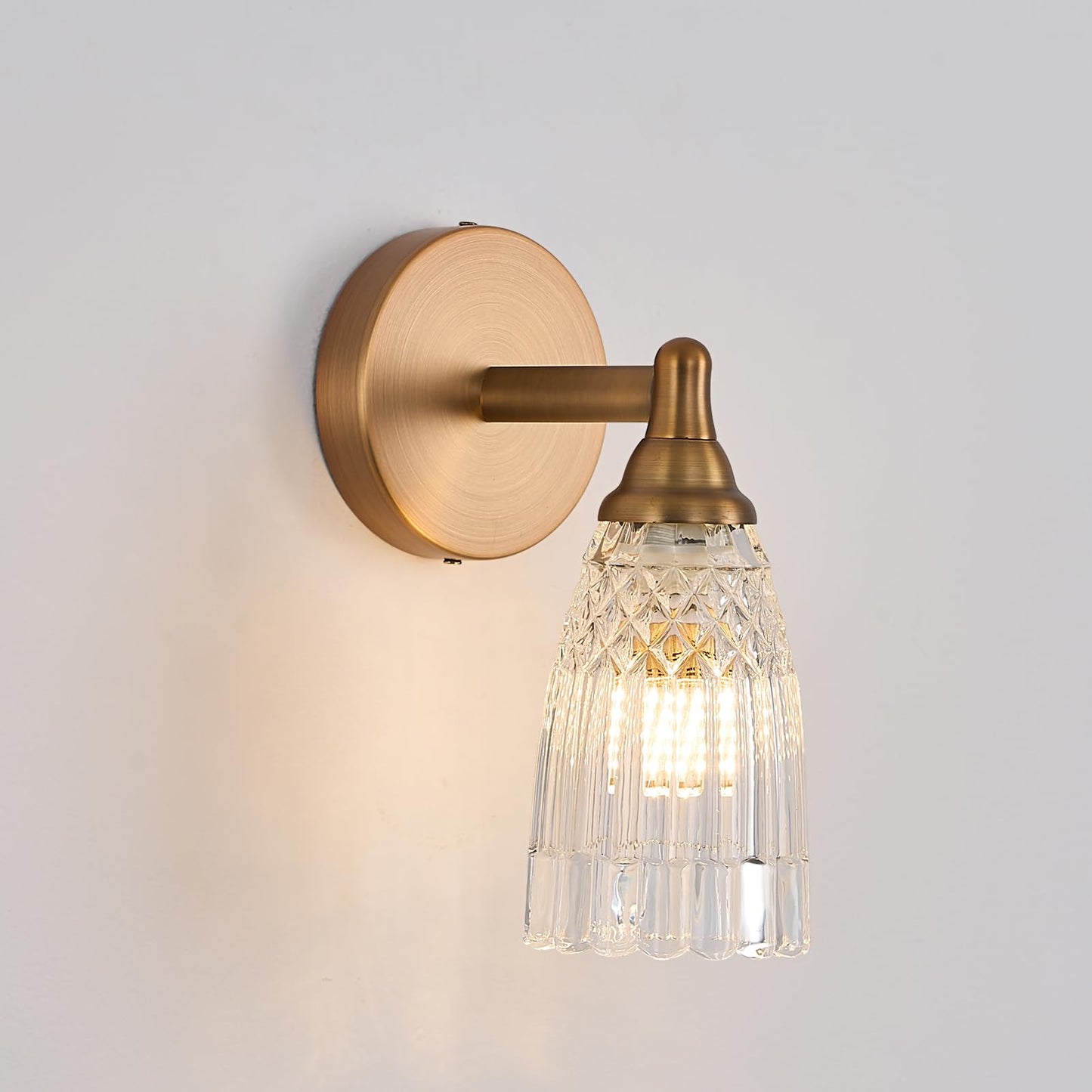 HDDFL Brass Bathroom Light Fixture Vintage Bathroom Vanity Lighting 1 Light Glass Wall Scone for Bedroom Bath Living Room Hallway