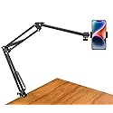 Overhead Tripod Mount for Camera Webcam Ring Light, Long Over Head Articulating Arm with Phone Holder and Ball Head, Desktop Lazy Arm Clamp Phone