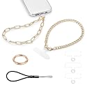 Casecond 2 pcs Phone Charm with Gold Metal Chain Detachable Phones Lanyard Hand Wrist Smartphone Strap Adjustable Grip Strap with 3 Patches Tether