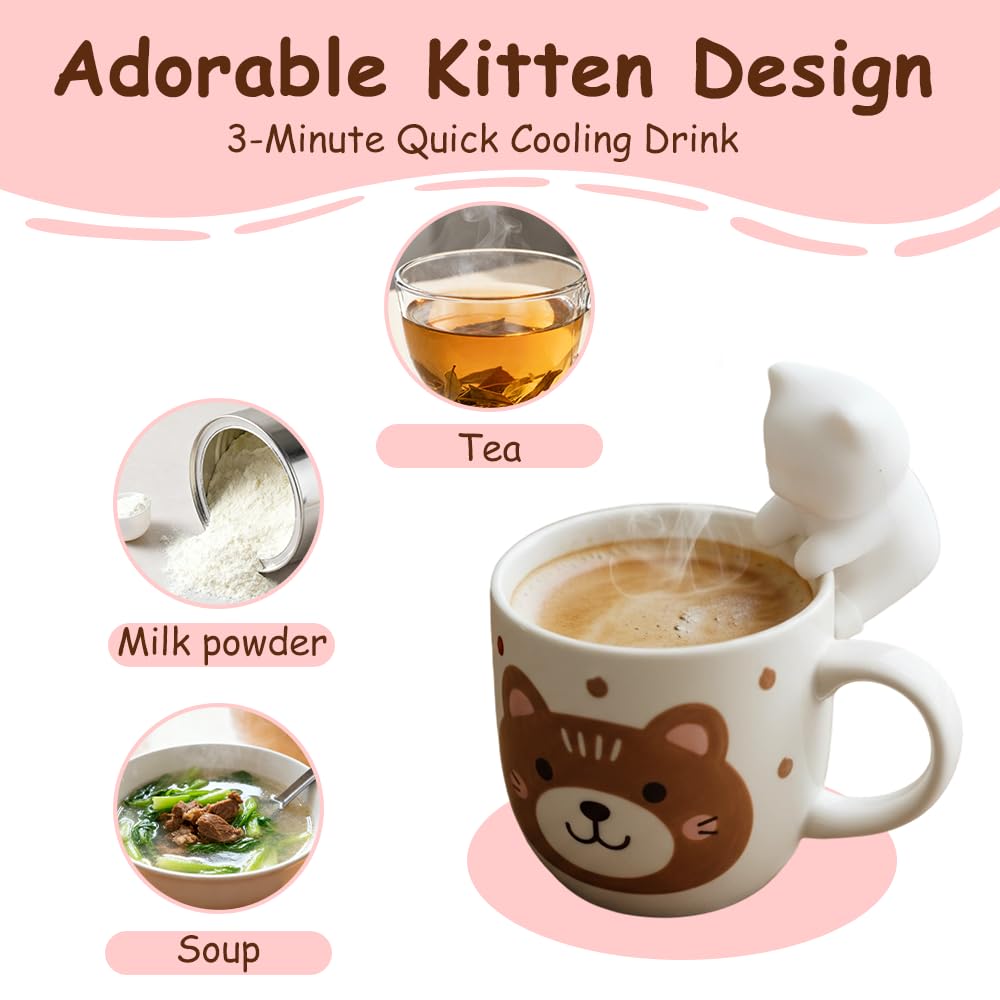 Mini Food Cooling Fan, Rechargeable Cat-Shaped Hot Drinks Cooler Quickly Cooling in 3 Mins for Home Office Travel Coffee Tea Soup Meals