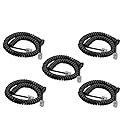 SINCODA 5 Pack 6Ft Uncoild /1.1 FT Modular Coiled Telephone Handset Cord for Telephone/Handset Black Curly Cord(Black)