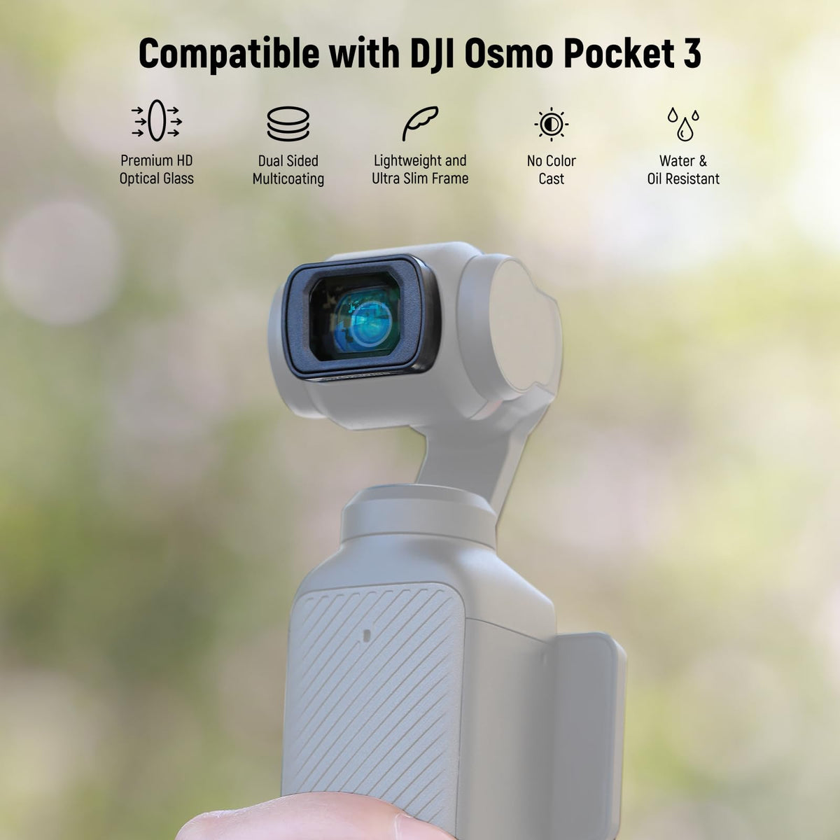 NEEWER 1/4 Black Diffusion Filter & Wide Angle Lens Compatible with DJI Osmo Pocket 3 Creator Combo Accessories, 108° FOV, Dreamy Cinematic Effect