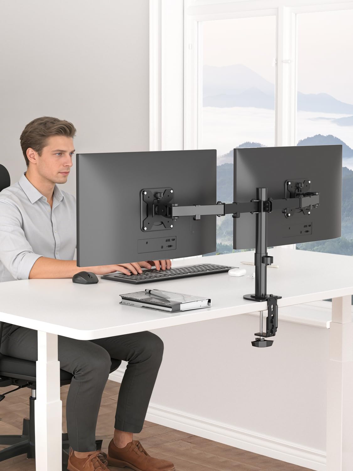 Suptek Dual Monitor Desk Mount, Adjustable Dual Monitor Arm for 2 Computer Screens up to 27 inch, Dual Gas Spring Monitor Arm, Holds up to 22 lbs