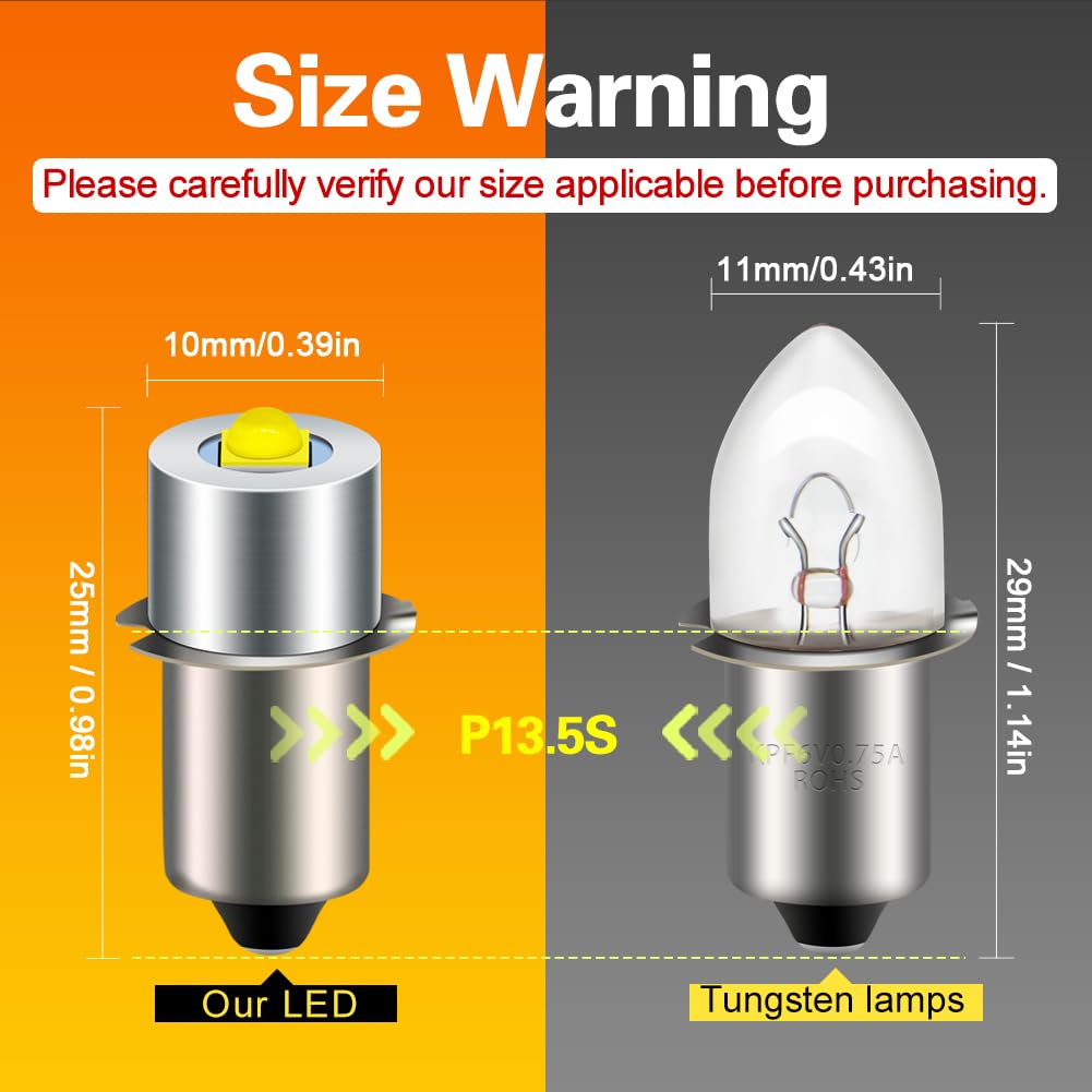 Ruiandsion KPR P13.5S LED Bulb 6-24V for Ryobi DEWALT Maglit(2-Pack)