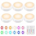 Alivation Led Under Cabinet Lighting Battery Operated Light, 6 Puck Lights with Remote Control, 13 Color Changing Stick on, Touch Push Tap Lights