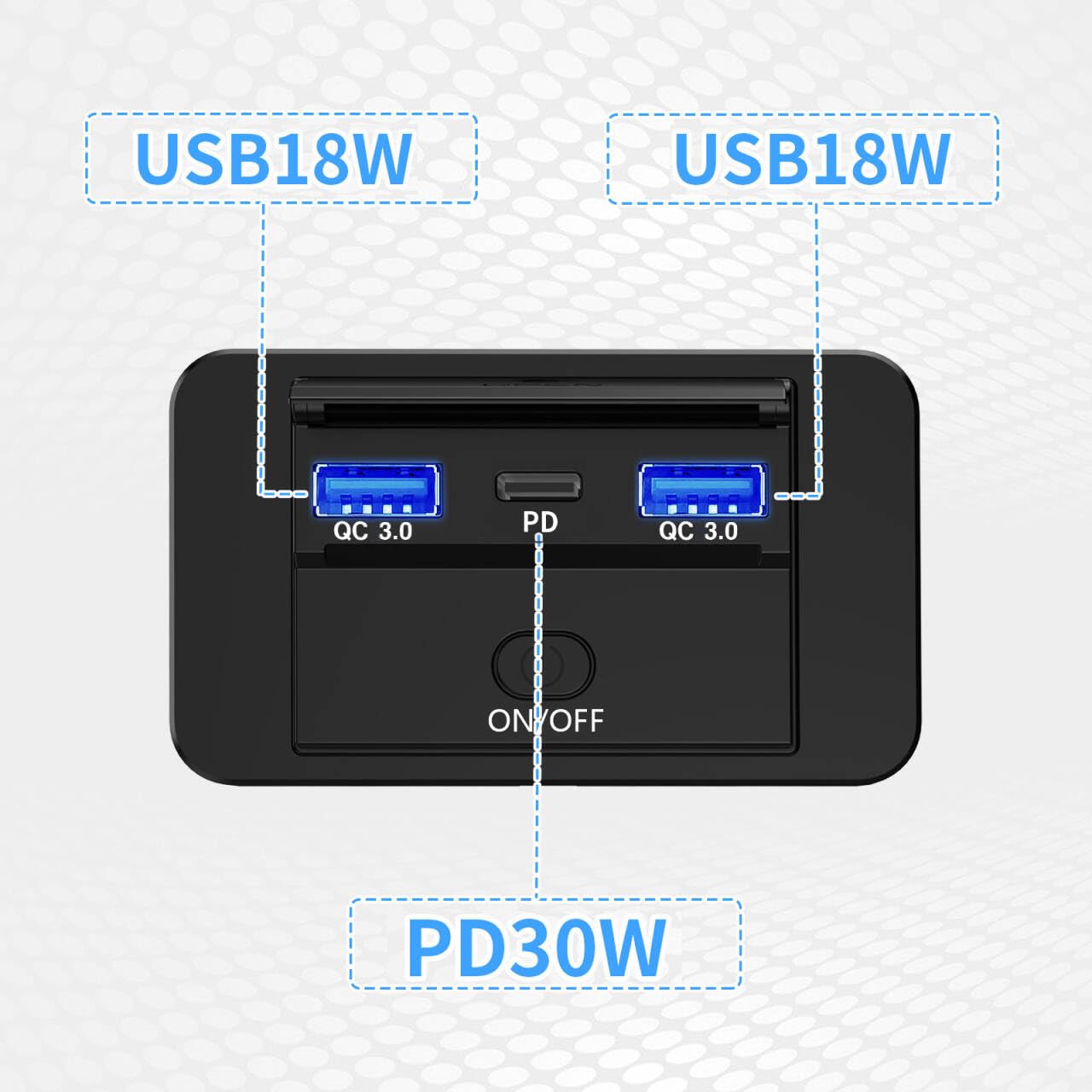 HAOQUOOU 12V USB Socket Panel Wall Mounted PD 3.0 30W and QC 3.0 18W Ports for Car, 12 Volt USB Cigarette Lighter Replacement Charger Socket Panel