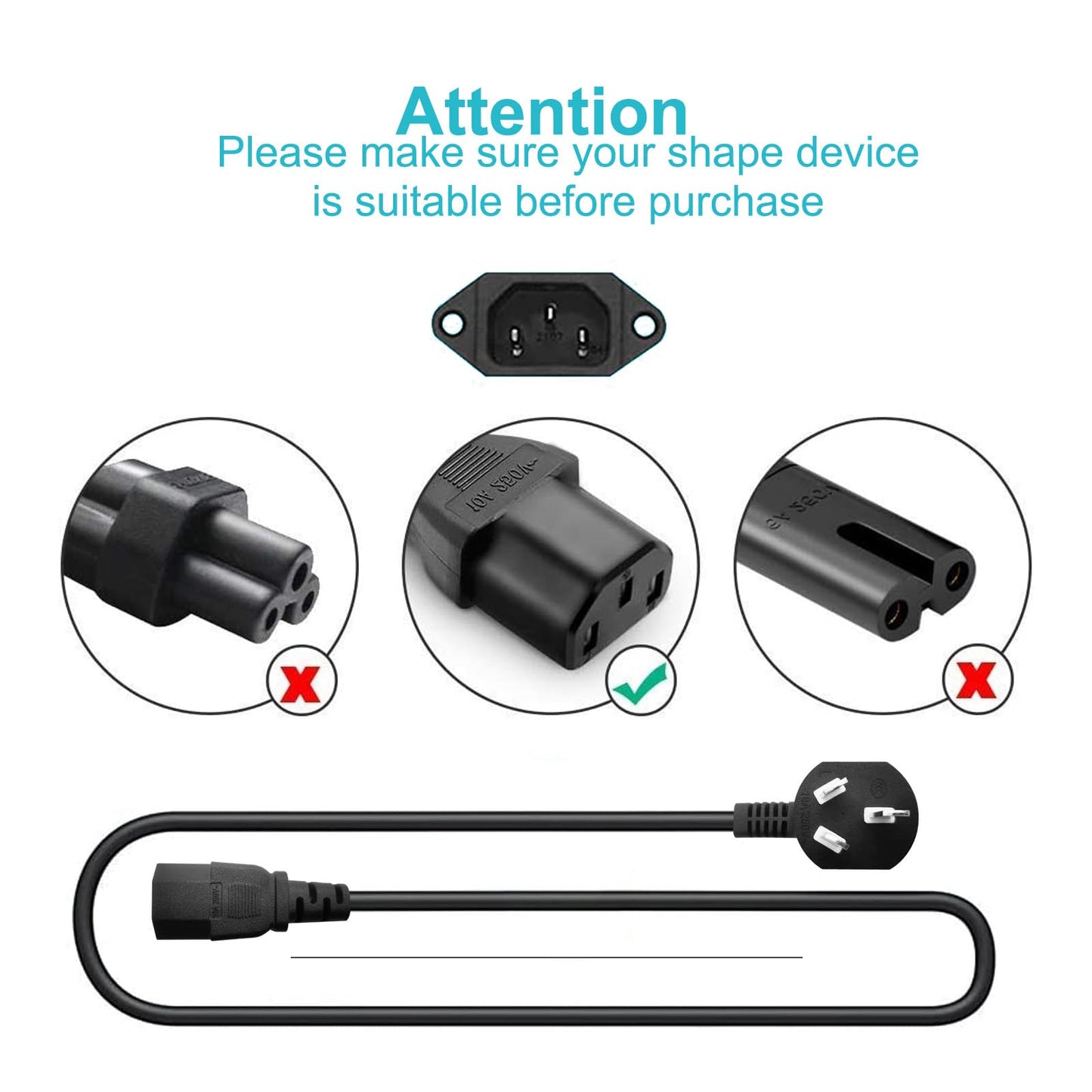Universal 3 Prong AC Power Cord Replacement for Horizon Fitness Treadmills Ellipticals, Superfit, BowFlex, Sole,Goplus 2 in 1 Folding Treadmill