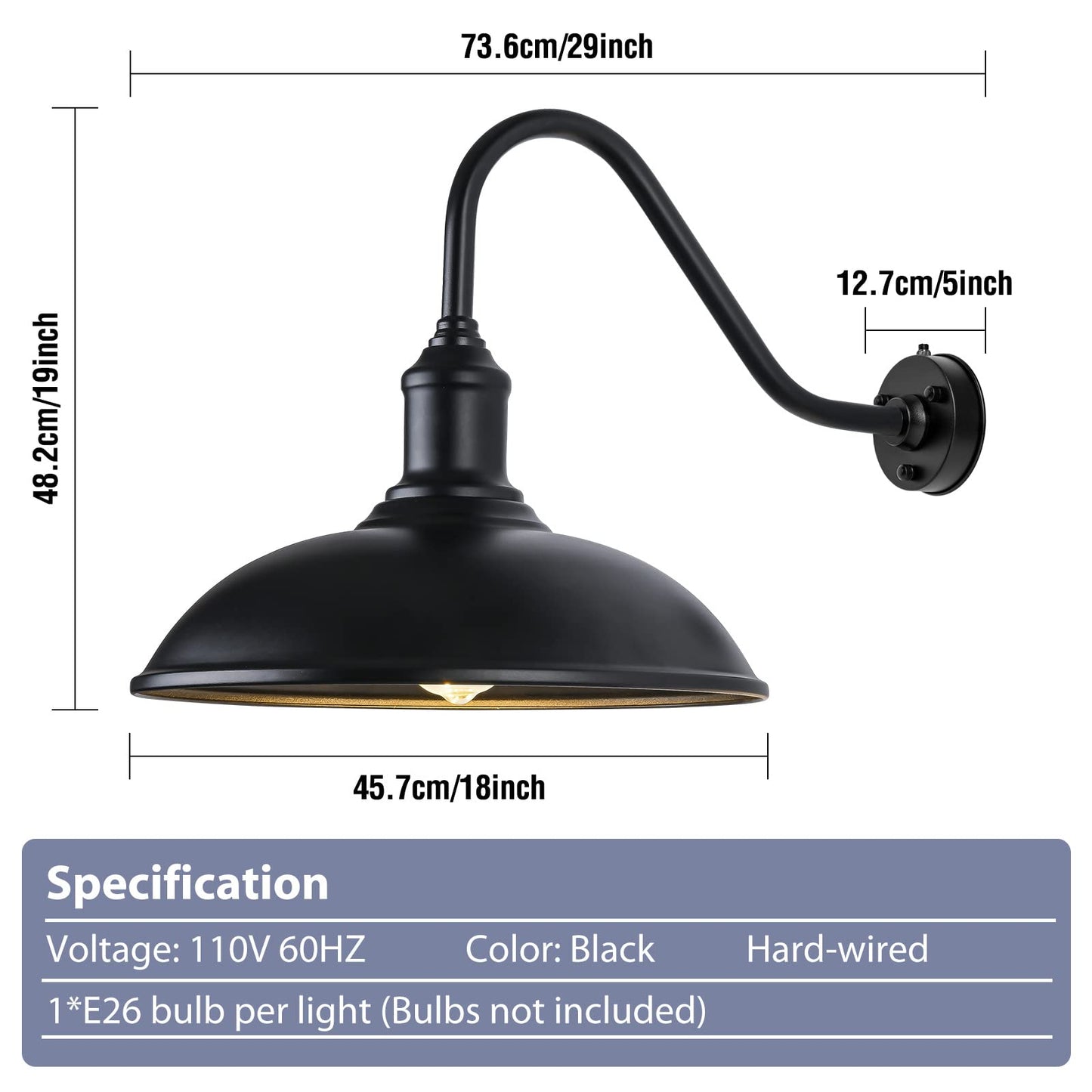 Naurham Dusk to Dawn Exterior Farmhouse Lighting 18" Diameter Barn Light Fixture for House with Anti-ponding Bottom, Barn Gooseneck Lighting