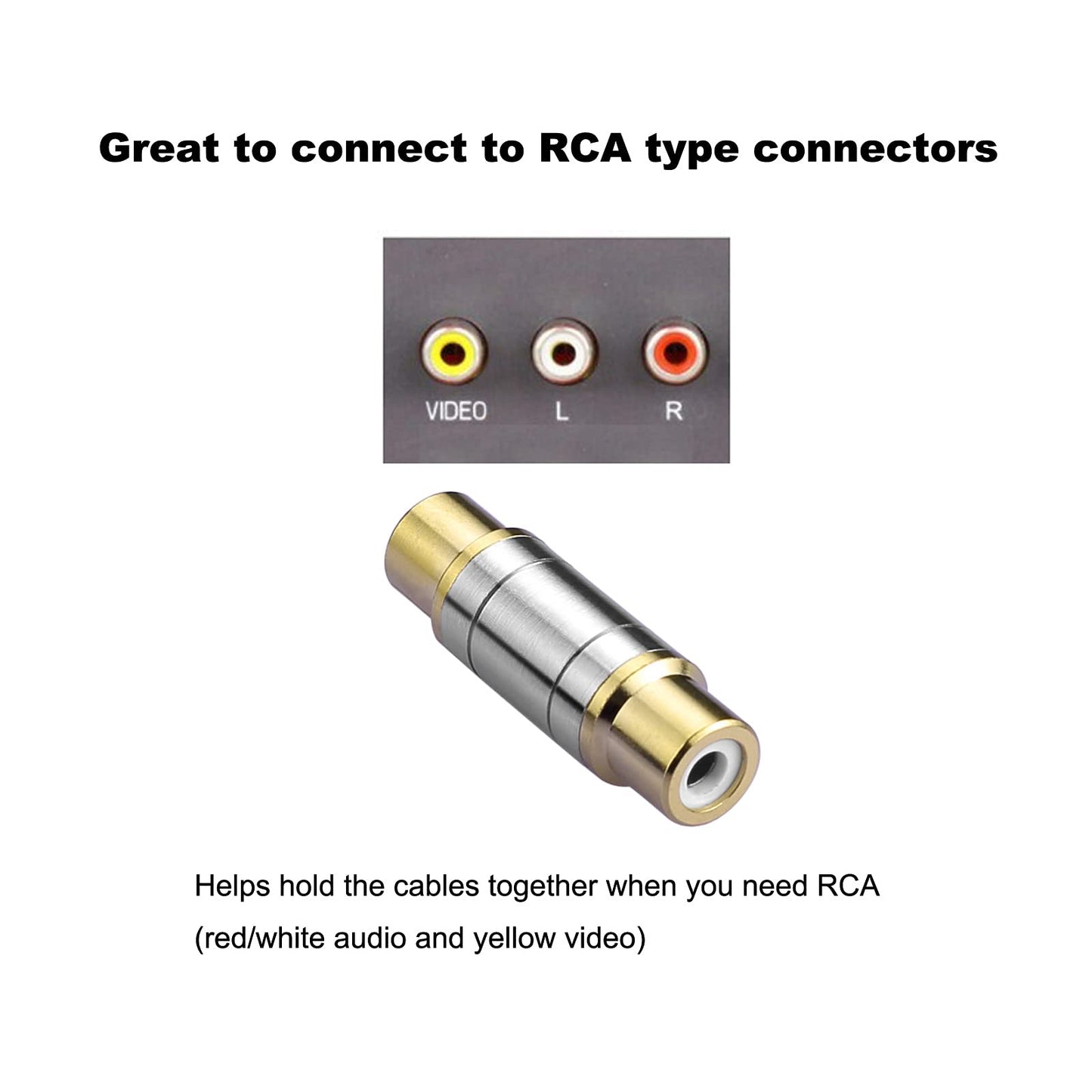 Borsuer 2Pcs RCA Female to Female Coupler Gold Plated Video and Audio Female Adapters Barrel connectors Extend RCA Cables