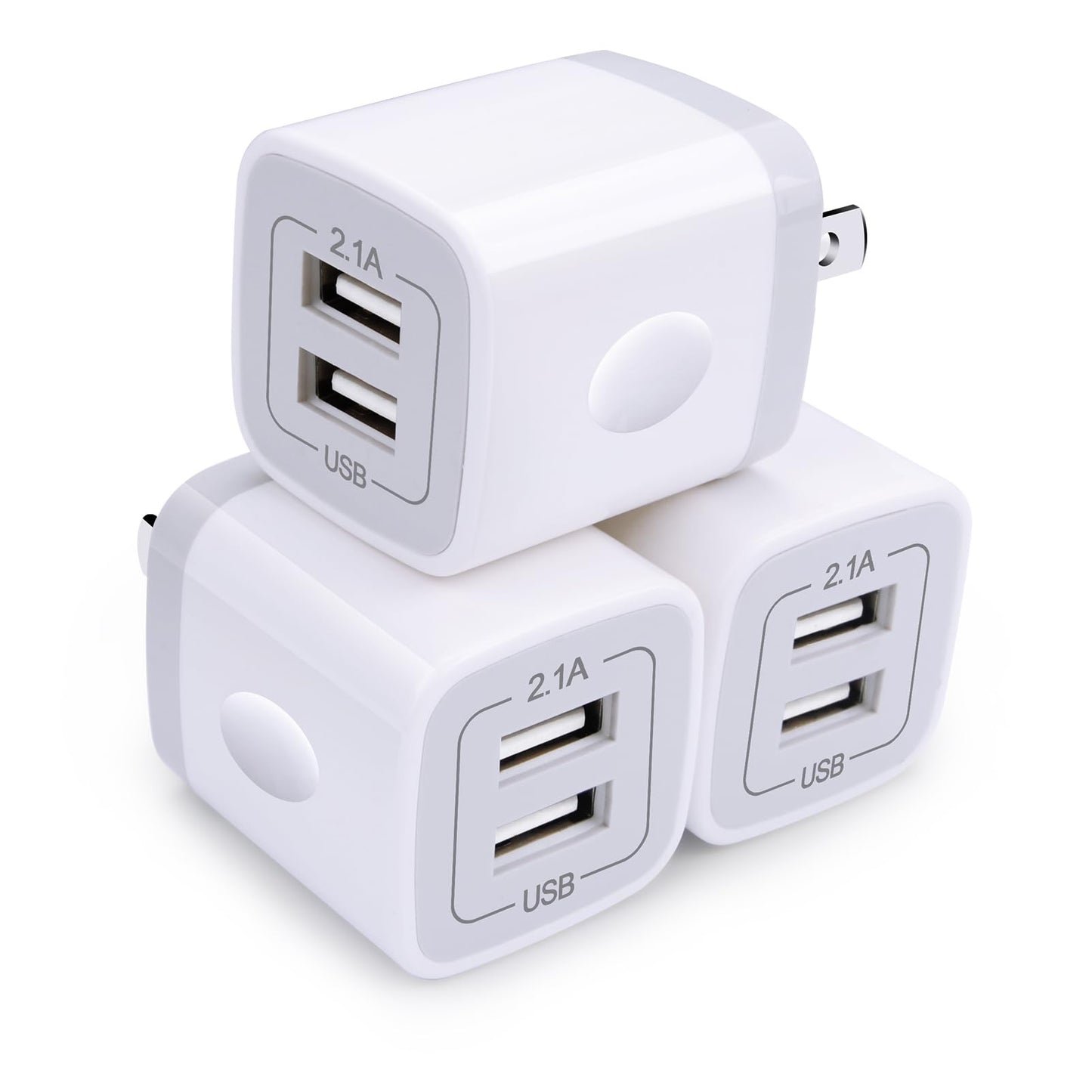 Wall Charger,USB Brick 3Pack 2.1A/5V Dual Port USB Plug Charger Cube Power Adapter Fast Charging Block for iPhone 17 16e 16 15 14 13 12 Pro Max 8 7 6