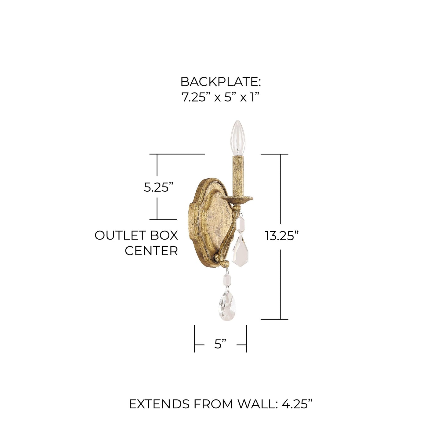Capital Lighting 1616AG-CR Blakely K9 Crystal Wall Sconce, 1-Light 60 Watt, 13" H x 5" W, Antique Gold