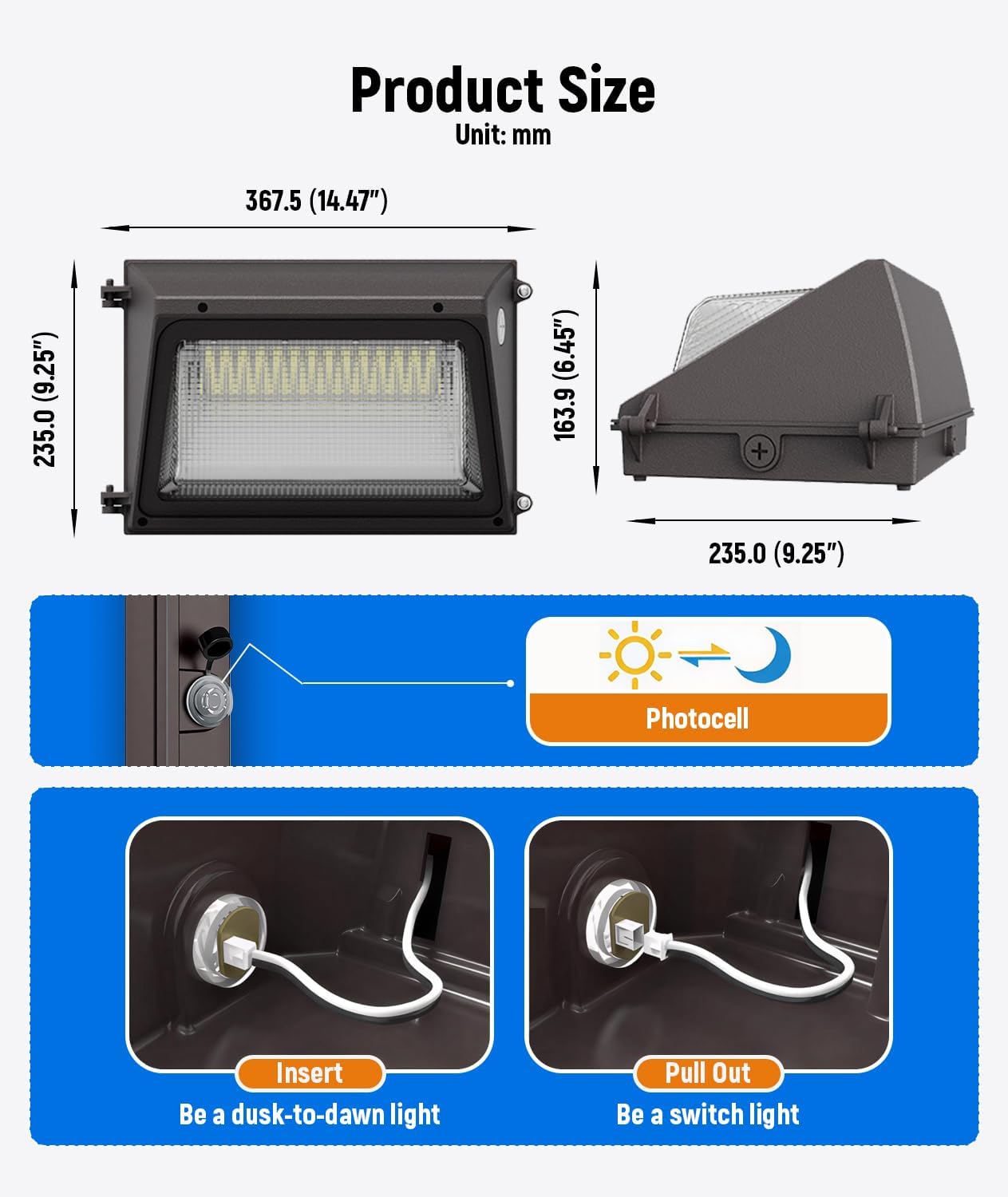 JCE Selectable 60W/90W/100W/120W Wallpack LED wall Lights with Dusk to Dawn Sensor, Max 18000LM 3-CCT Tunable LED wall Pack Light Commercial Security