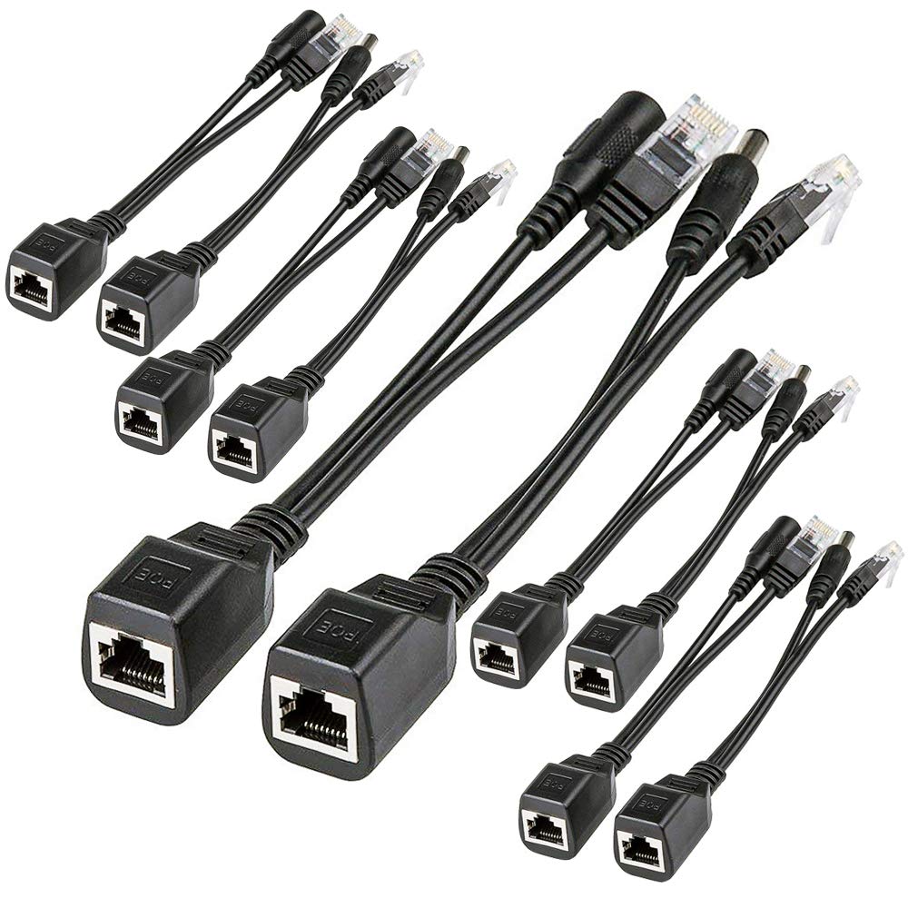iCreatin Passive PoE Injector and PoE Splitter Cable Kit with 2.1x 5.5mm DC Barrel Jack (5-Pack)
